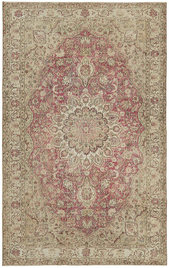 6x10 Beige Turkish Vintage Area Rug - 44573