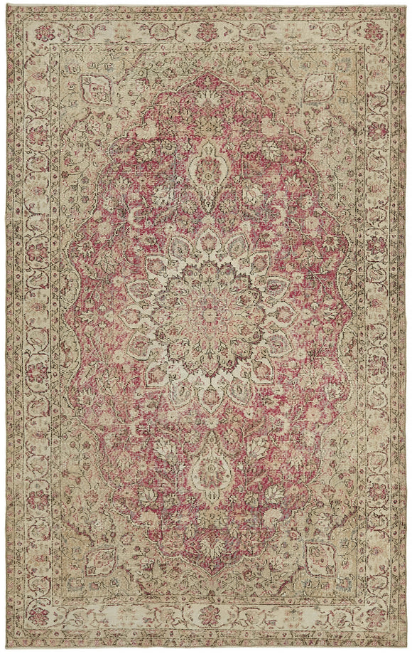 6x10 Beige Turkish Vintage Area Rug - 44573