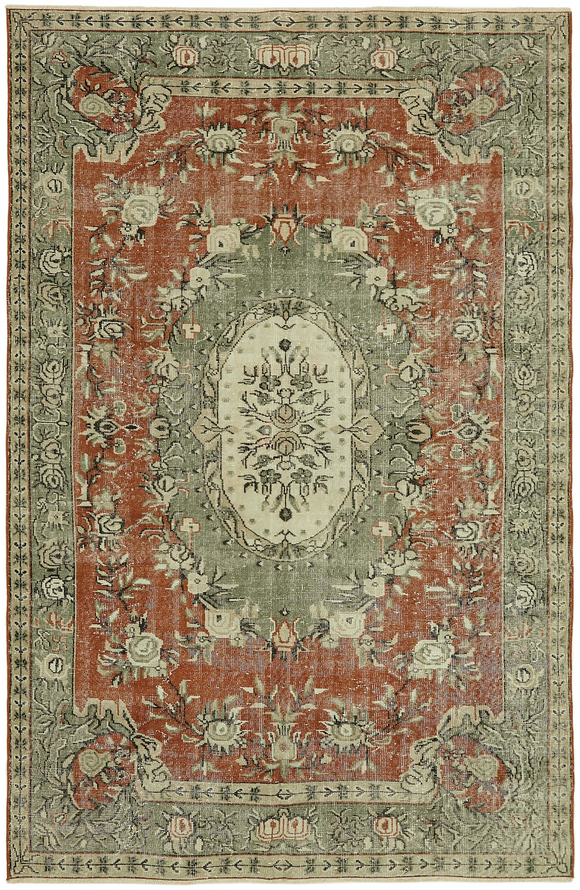 6x9 Beige Turkish Vintage Area Rug - 44574