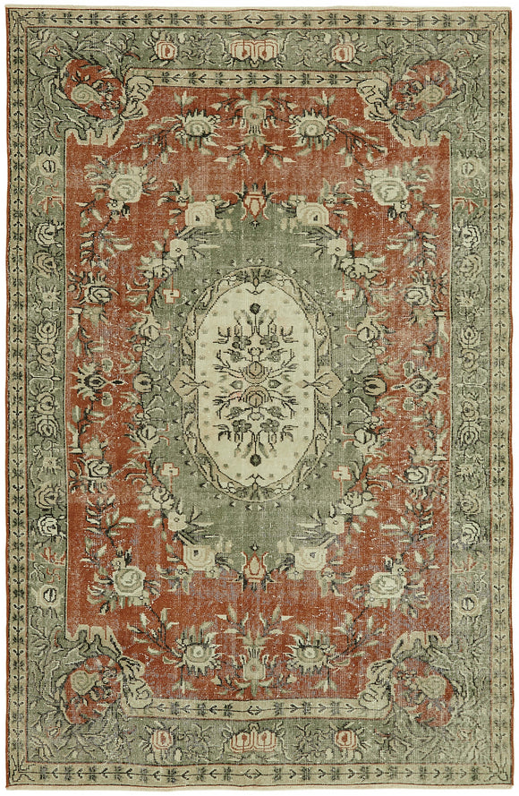 6x9 Beige Turkish Vintage Area Rug - 44574