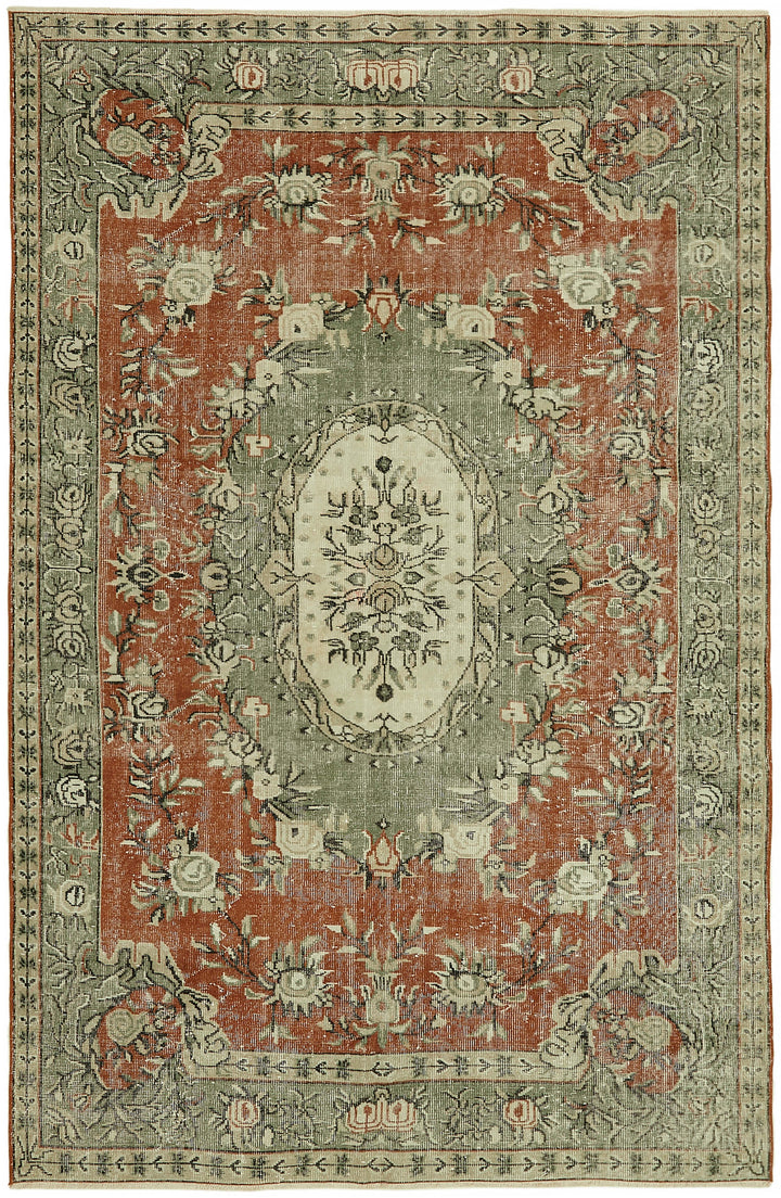6x9 Beige Turkish Vintage Area Rug - 44574