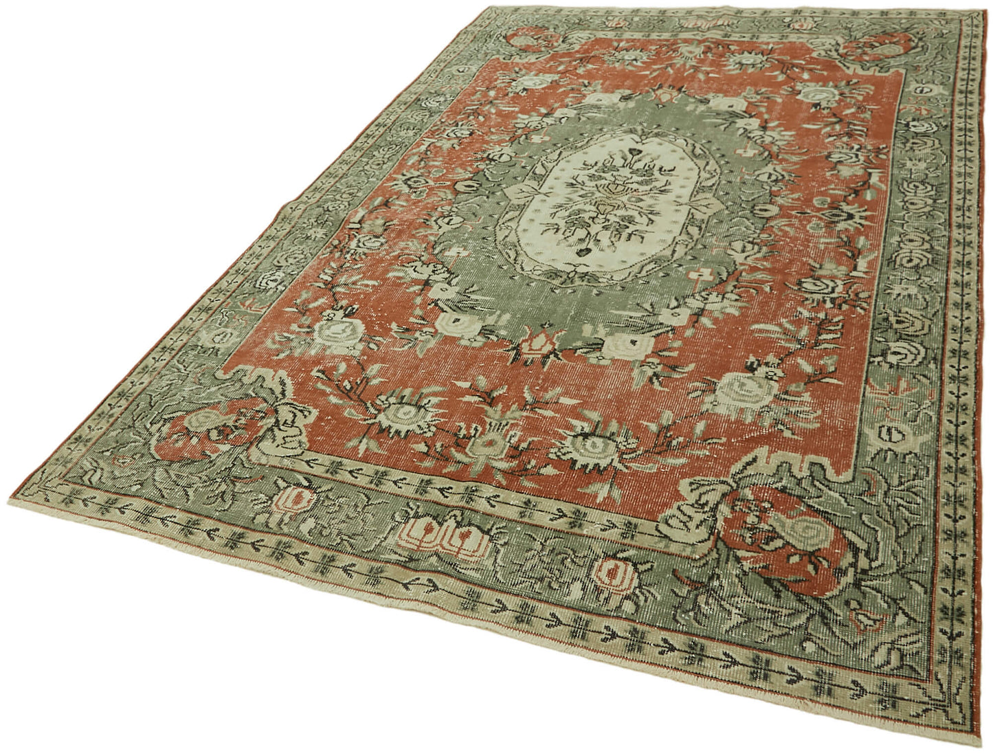 6x9 Beige Turkish Vintage Area Rug - 44574