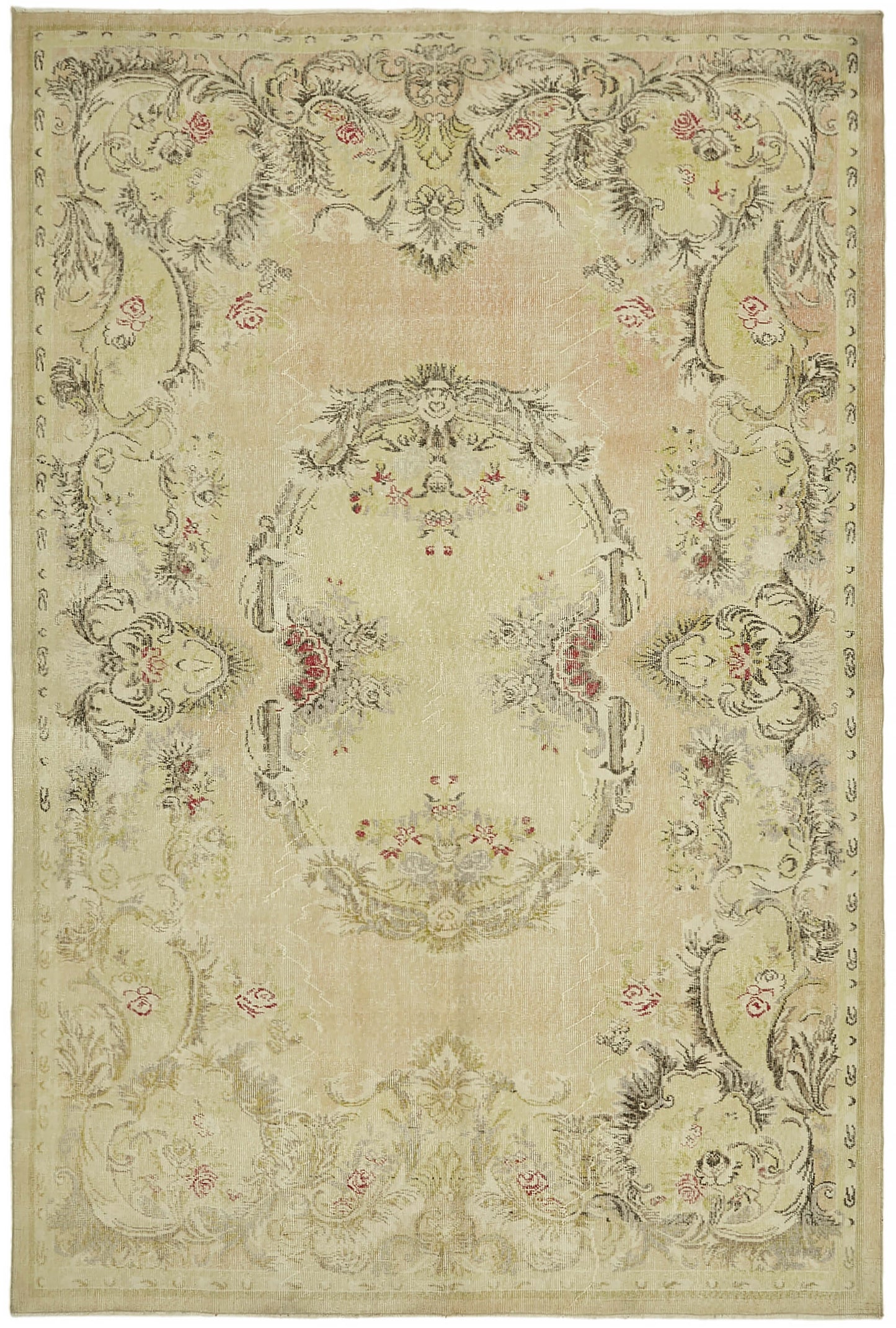 7x10 Beige Turkish Vintage Area Rug - 44575