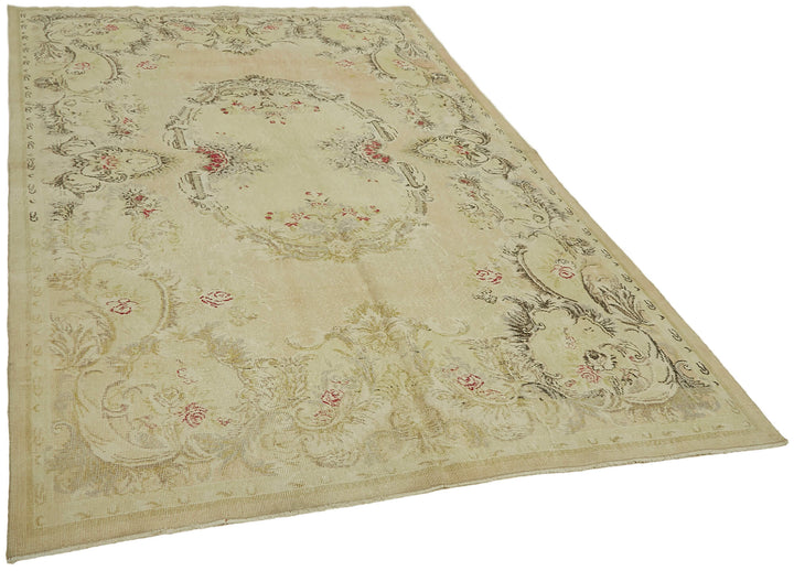 7x10 Beige Turkish Vintage Area Rug - 44575