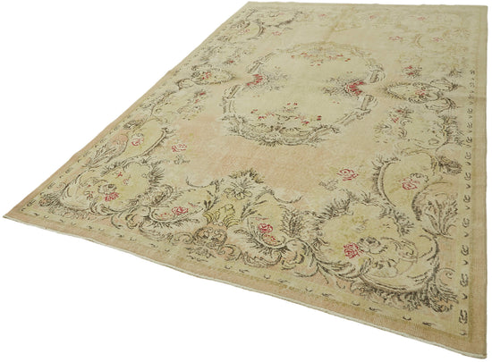 7x10 Beige Turkish Vintage Area Rug - 44575