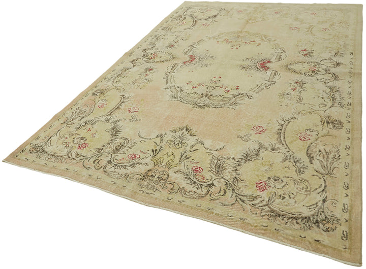 7x10 Beige Turkish Vintage Area Rug - 44575