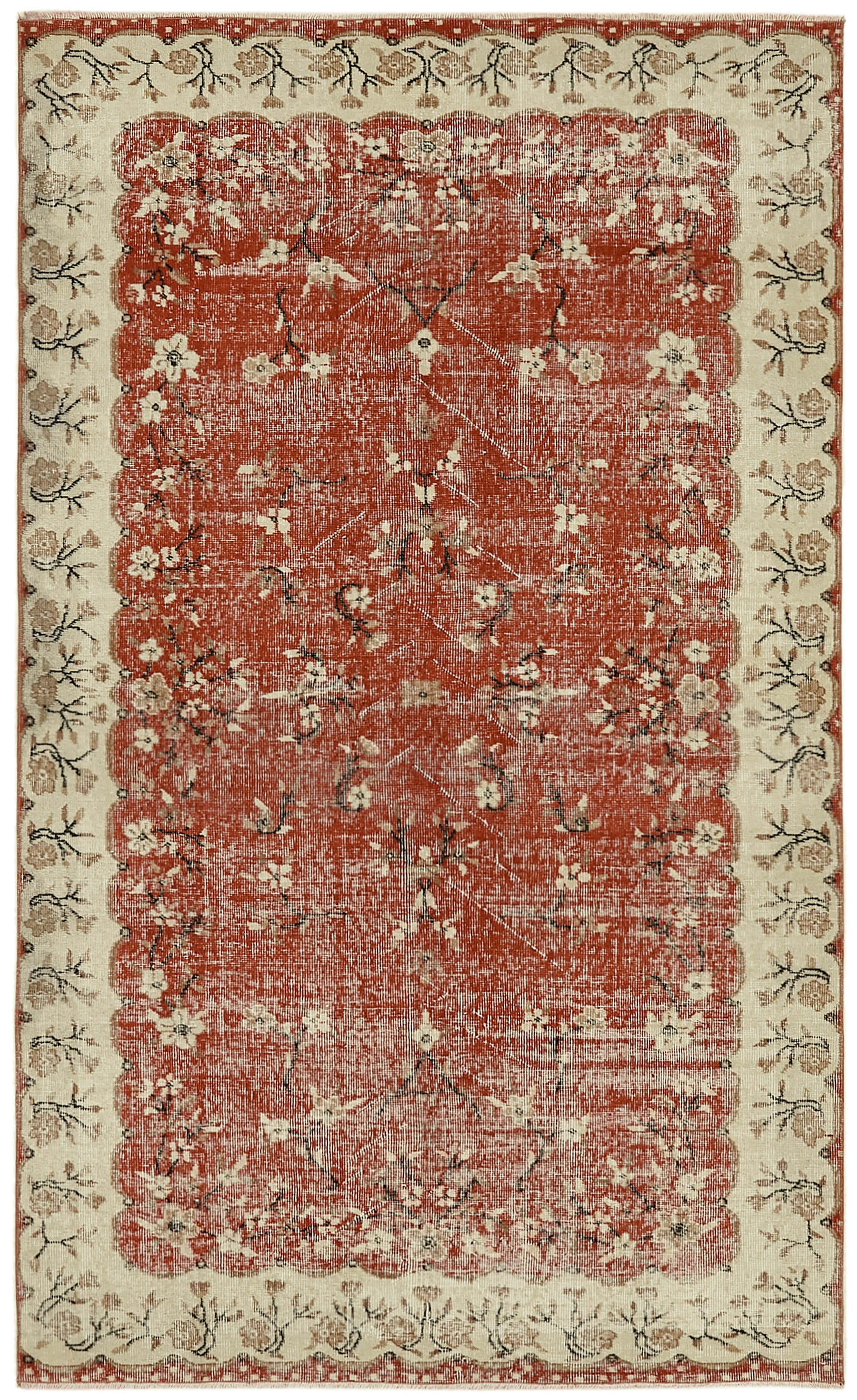 5x8 Beige Turkish Vintage Area Rug - 44579