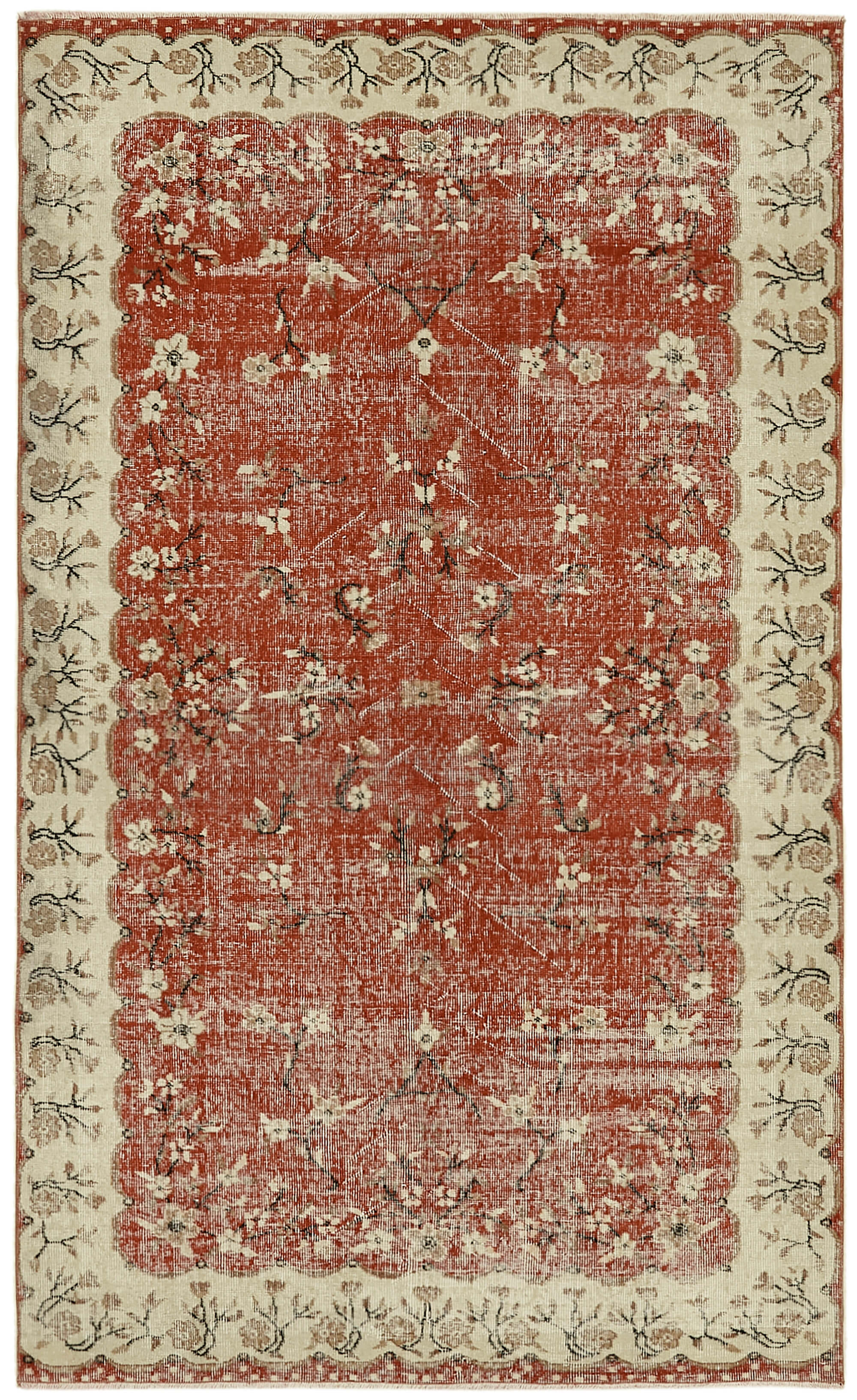 5x8 Beige Turkish Vintage Area Rug - 44579