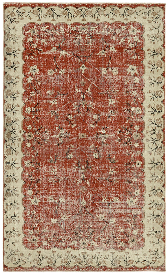 5x8 Beige Turkish Vintage Area Rug - 44579
