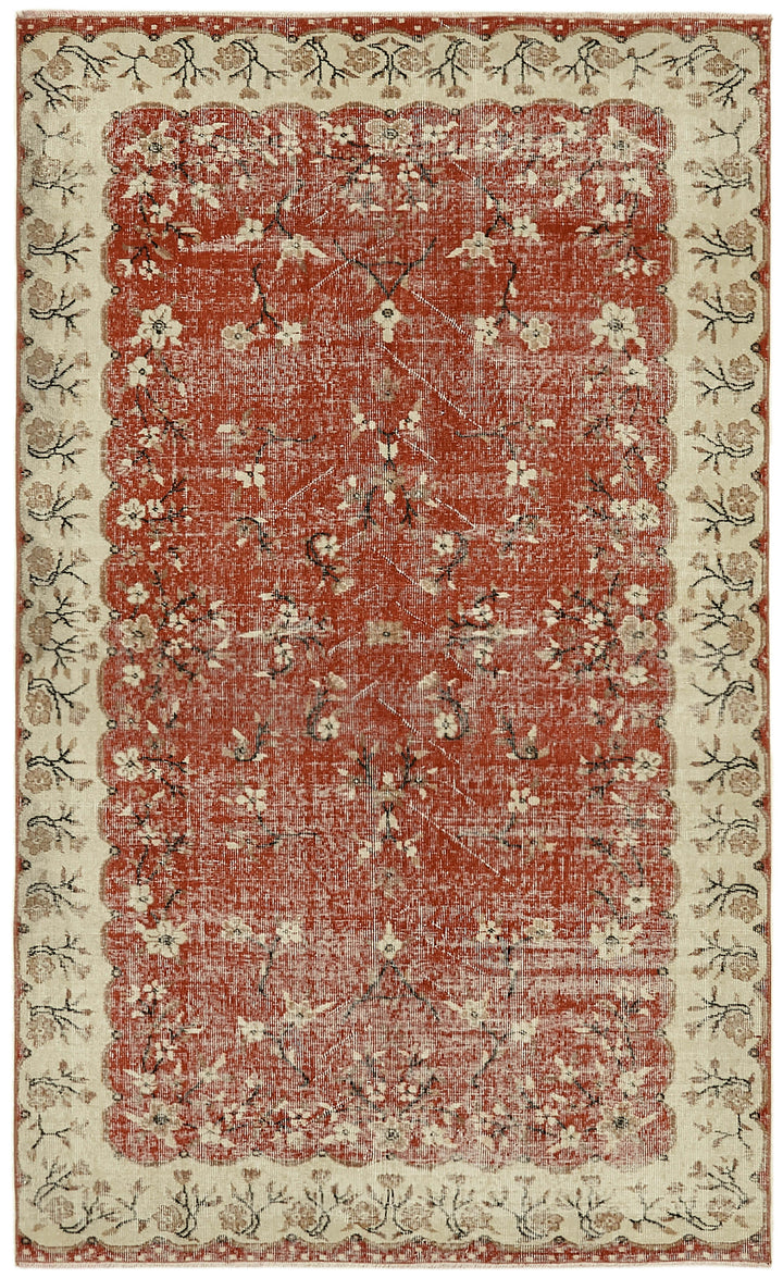 5x8 Beige Turkish Vintage Area Rug - 44579