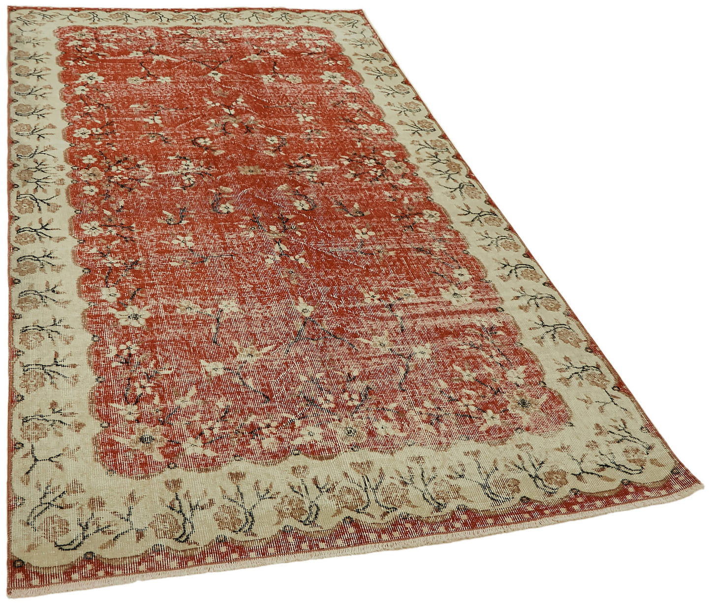 5x8 Beige Turkish Vintage Area Rug - 44579