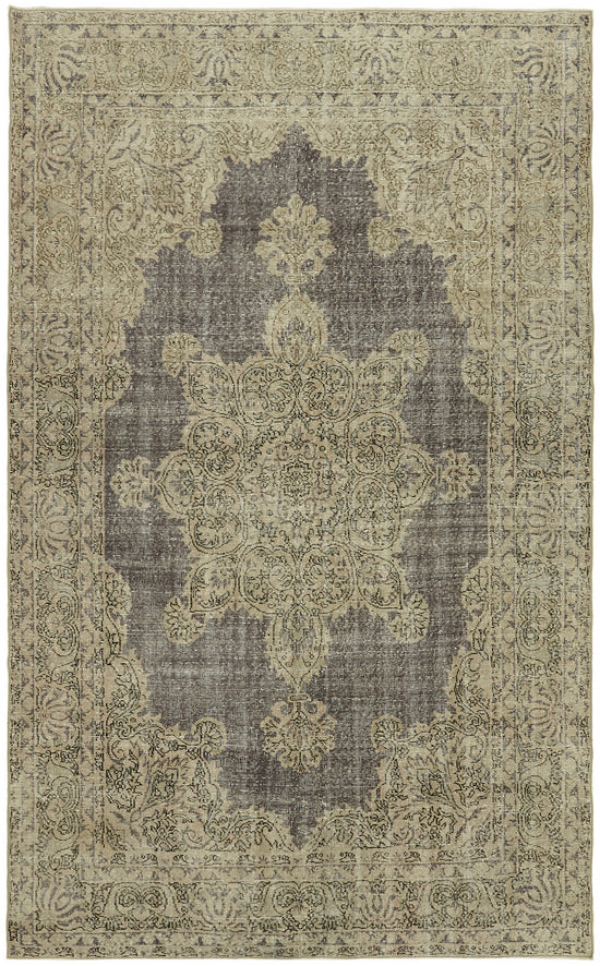 7x10 Beige Turkish Vintage Area Rug - 44582