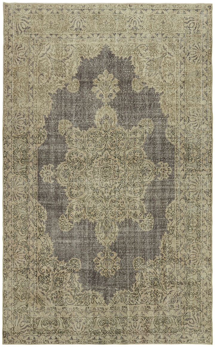 7x10 Beige Turkish Vintage Area Rug - 44582