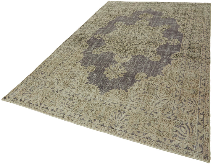 7x10 Beige Turkish Vintage Area Rug - 44582