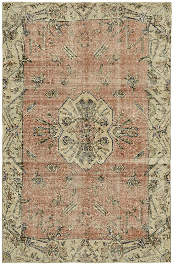 7x10 Beige Turkish Vintage Area Rug - 44586