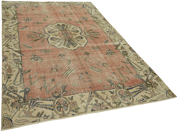 7x10 Beige Turkish Vintage Area Rug - 44586