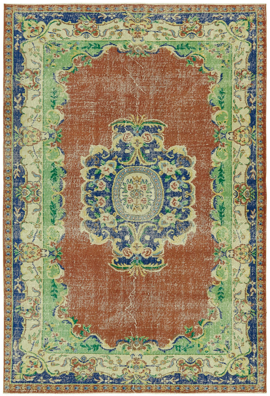6x9 Beige Turkish Vintage Area Rug - 44592