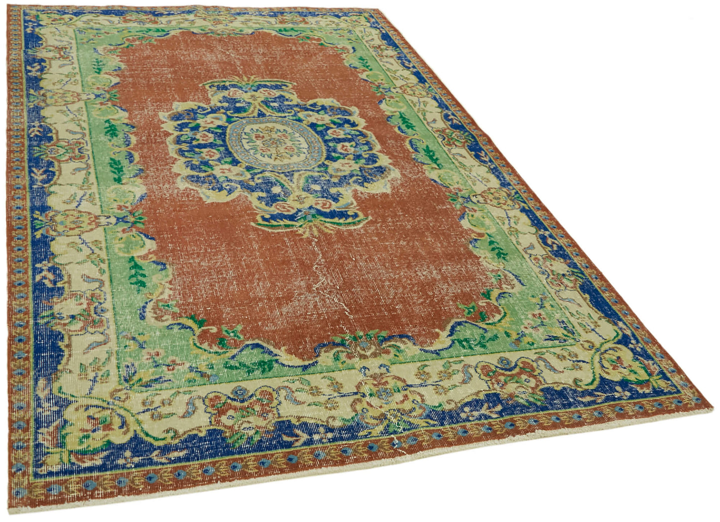 6x9 Beige Turkish Vintage Area Rug - 44592