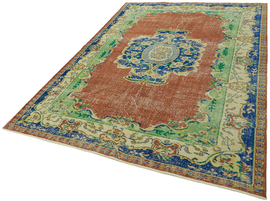 6x9 Beige Turkish Vintage Area Rug - 44592
