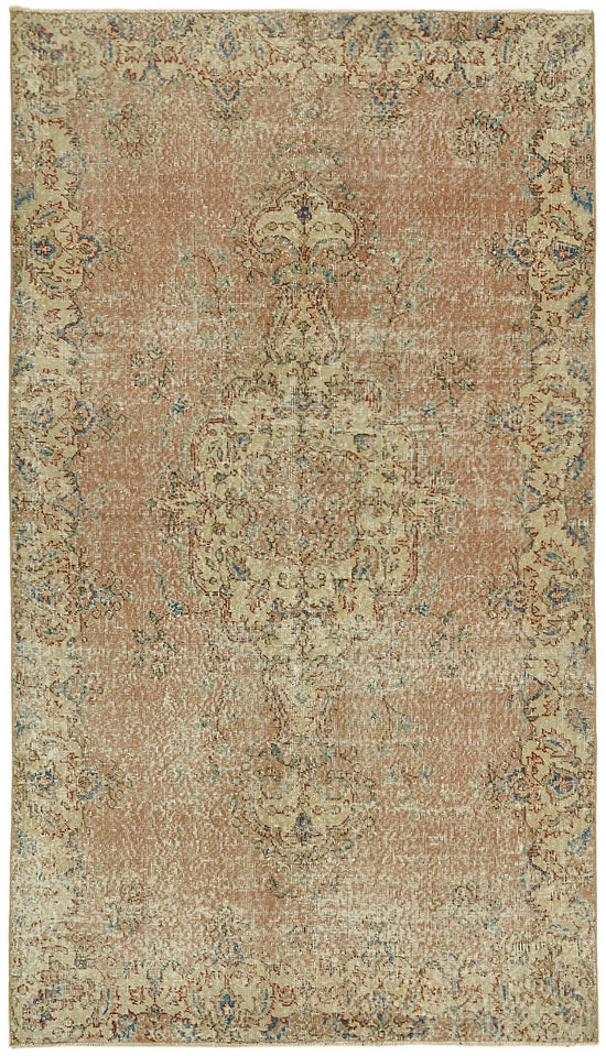 5x8 Beige Turkish Vintage Area Rug - 44597