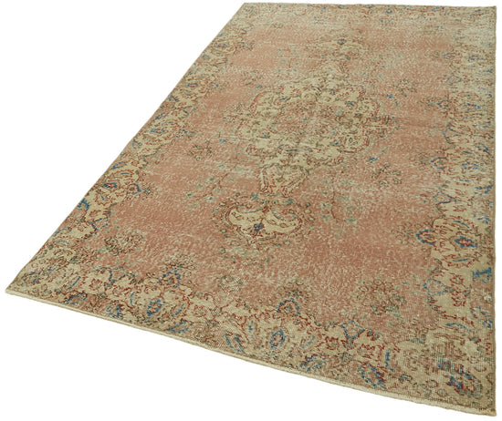 5x8 Beige Turkish Vintage Area Rug - 44597