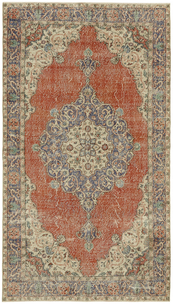 5x9 Beige Turkish Vintage Area Rug - 44598