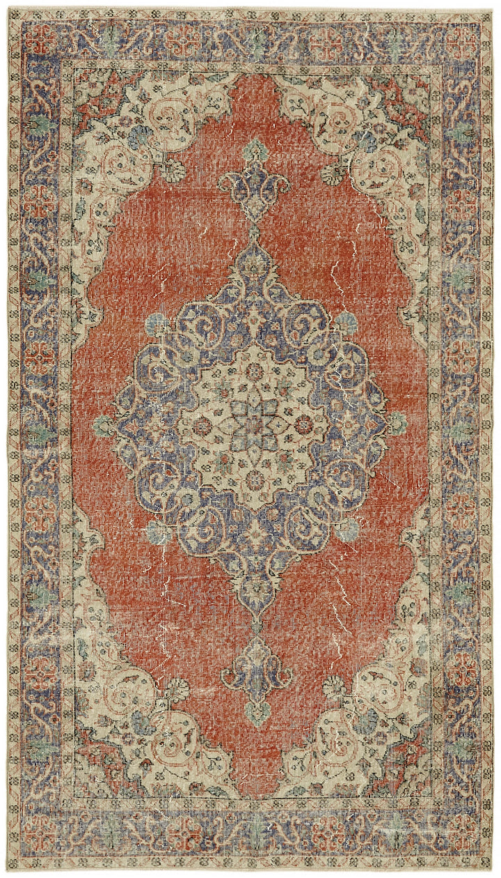 5x9 Beige Turkish Vintage Area Rug - 44598