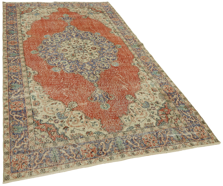 5x9 Beige Turkish Vintage Area Rug - 44598