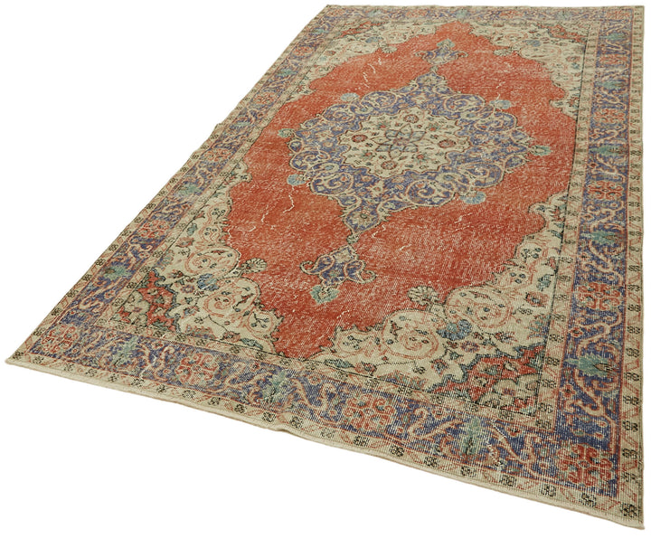 5x9 Beige Turkish Vintage Area Rug - 44598