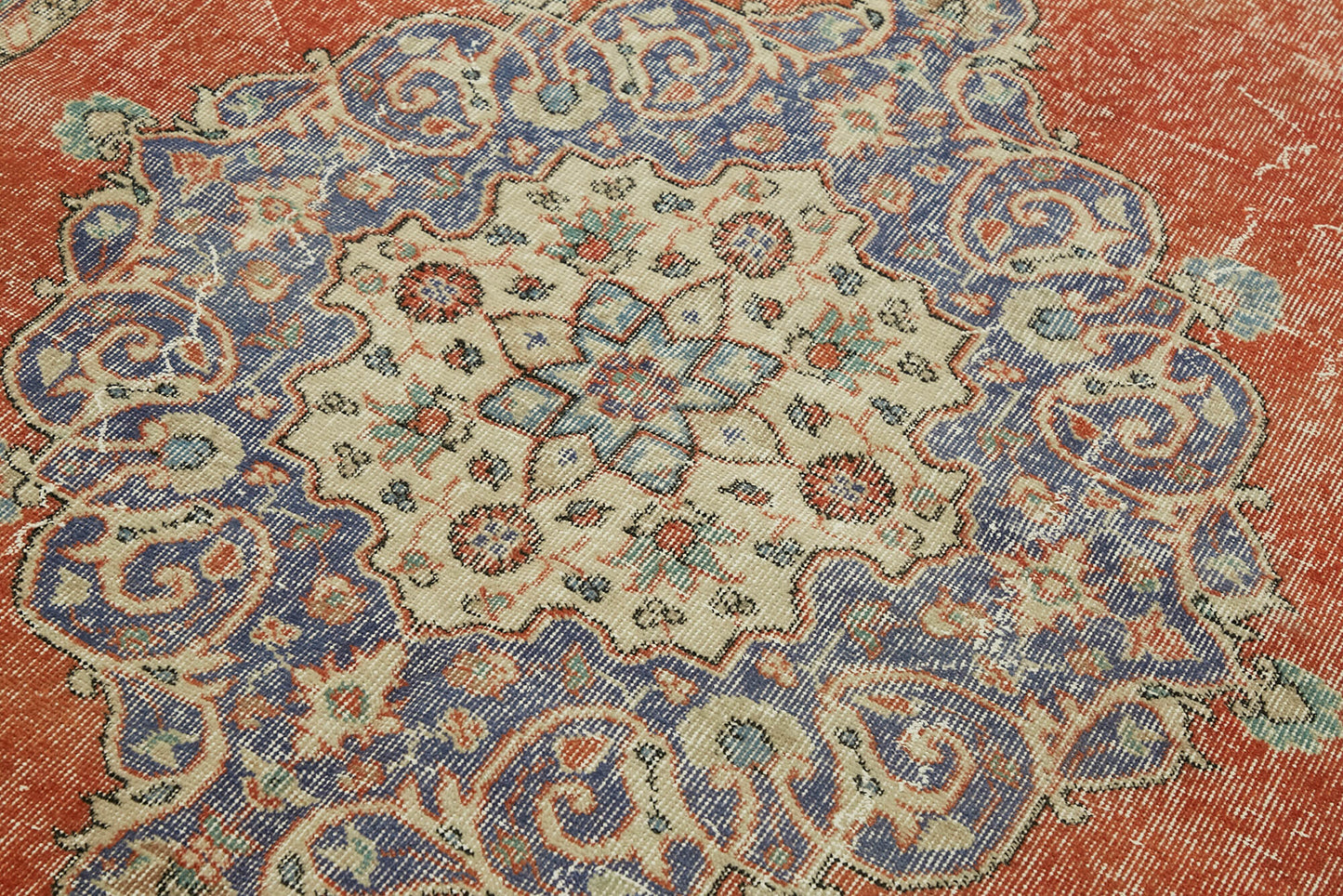 5x9 Beige Turkish Vintage Area Rug - 44598