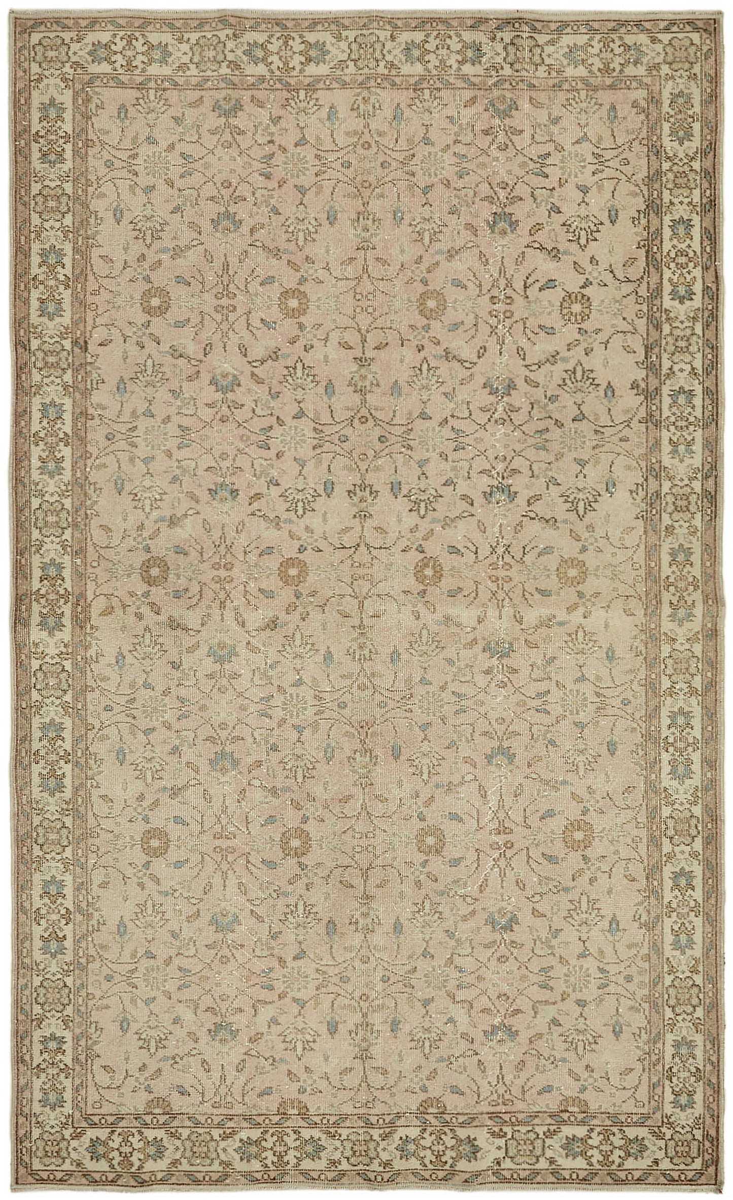 5x9 Beige Turkish Vintage Area Rug - 44601