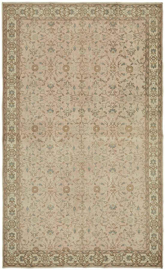 5x9 Beige Turkish Vintage Area Rug - 44601