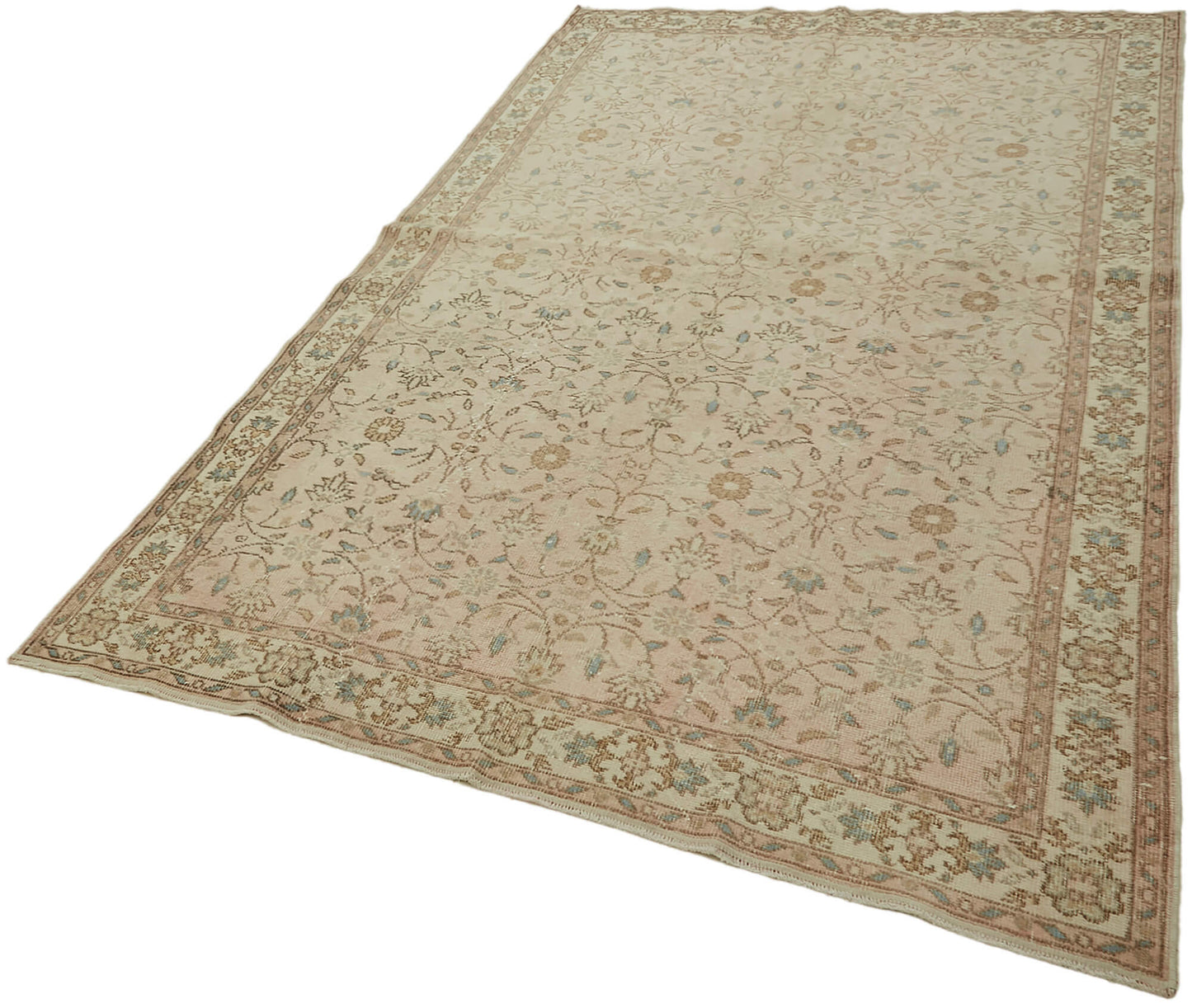 5x9 Beige Turkish Vintage Area Rug - 44601