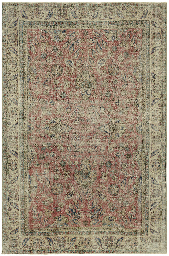 7x10 Beige Turkish Vintage Area Rug - 44606