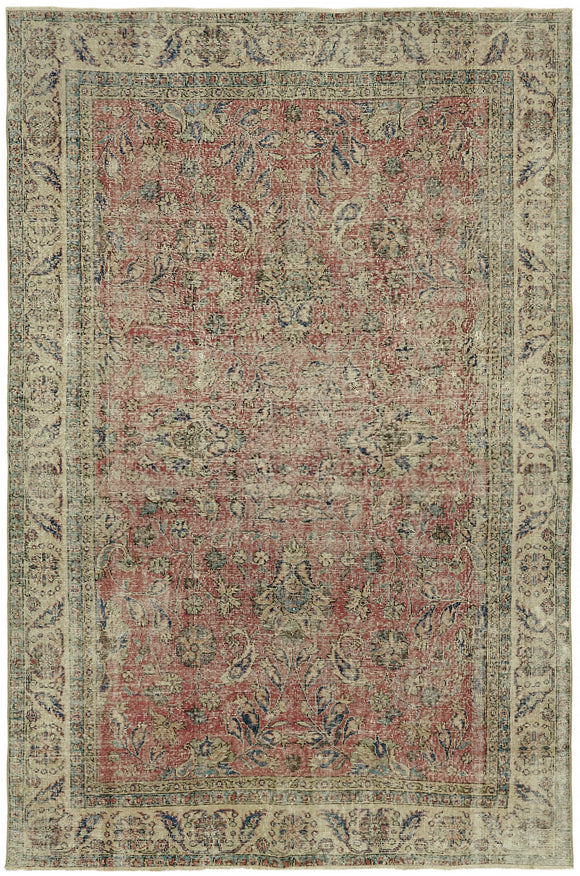 7x10 Beige Turkish Vintage Area Rug - 44606
