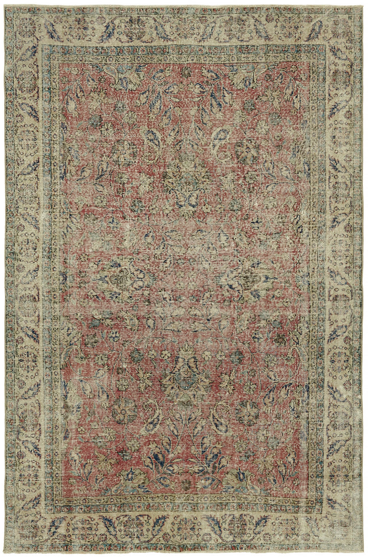 7x10 Beige Turkish Vintage Area Rug - 44606
