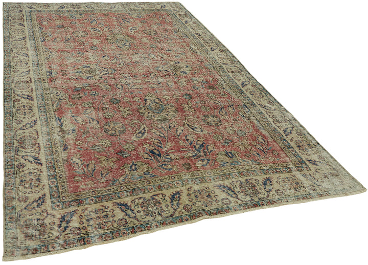 7x10 Beige Turkish Vintage Area Rug - 44606