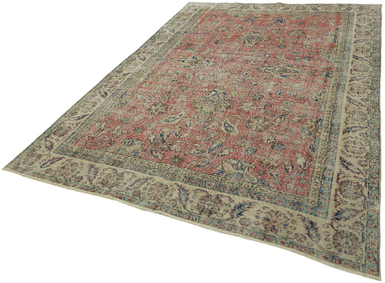 7x10 Beige Turkish Vintage Area Rug - 44606