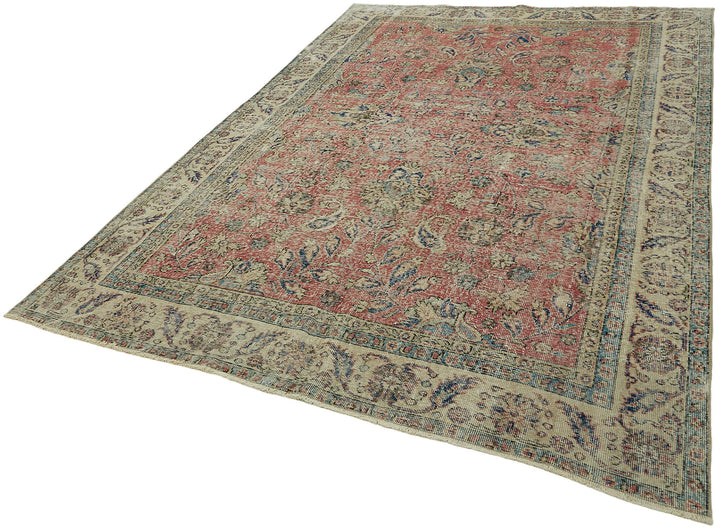 7x10 Beige Turkish Vintage Area Rug - 44606
