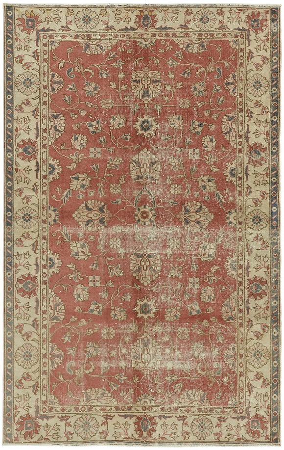 5x8 Beige Turkish Vintage Area Rug - 44607