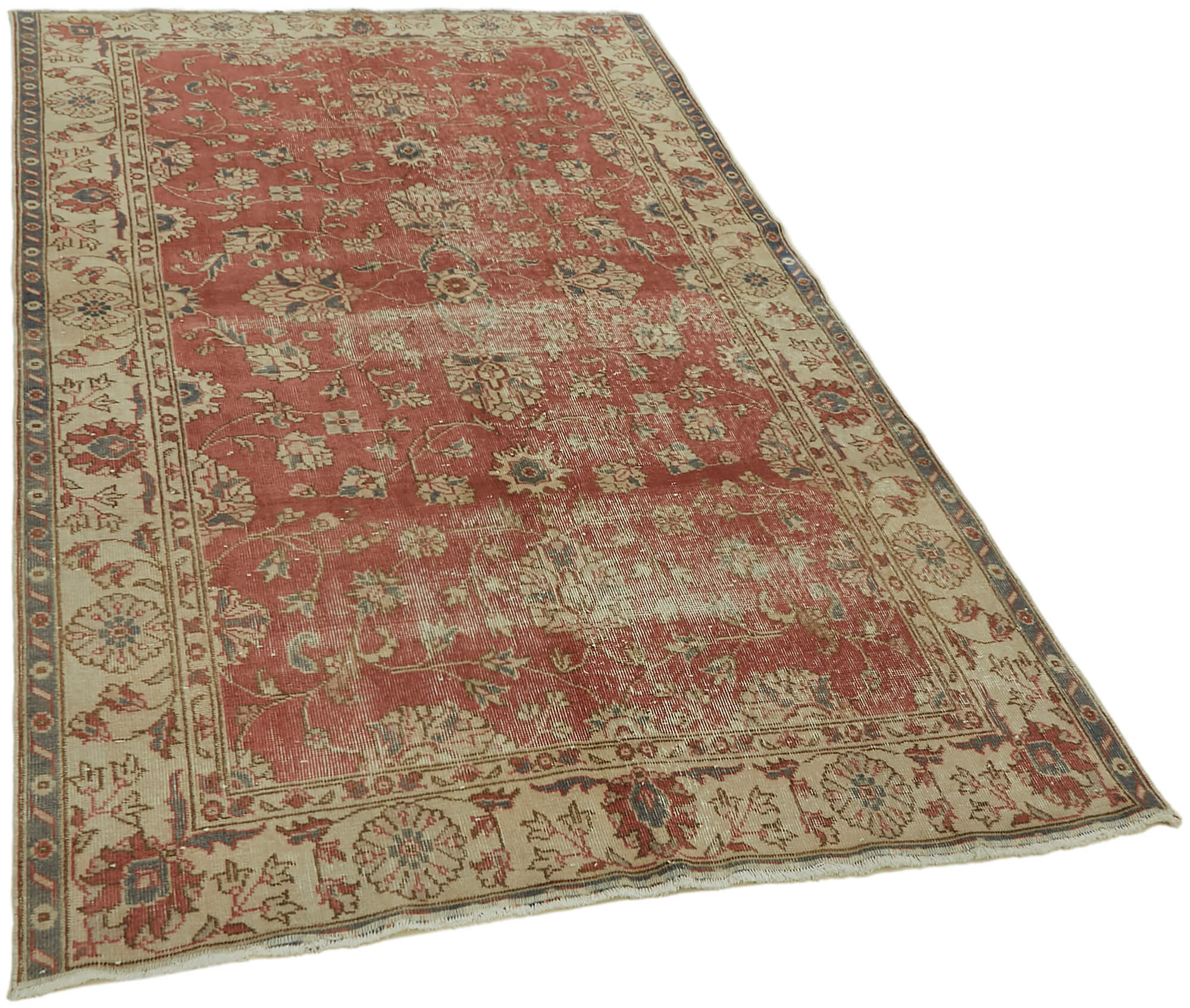 5x8 Beige Turkish Vintage Area Rug - 44607