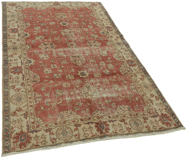 5x8 Beige Turkish Vintage Area Rug - 44607