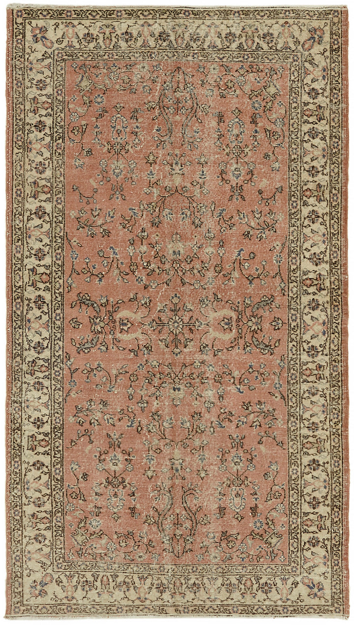 5x8 Beige Turkish Vintage Area Rug - 44609