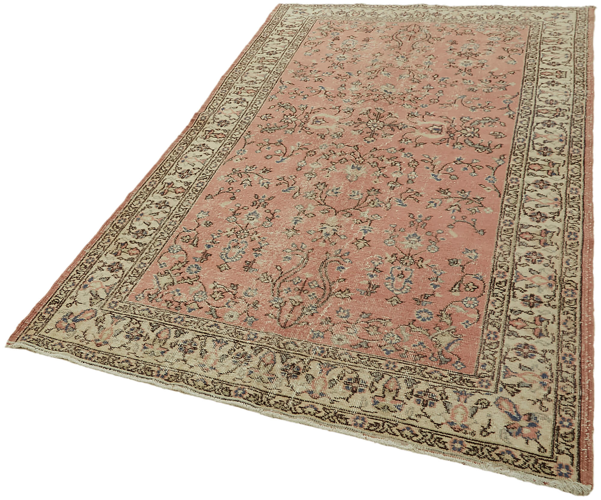 5x8 Beige Turkish Vintage Area Rug - 44609
