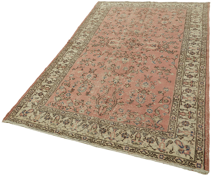 5x8 Beige Turkish Vintage Area Rug - 44609