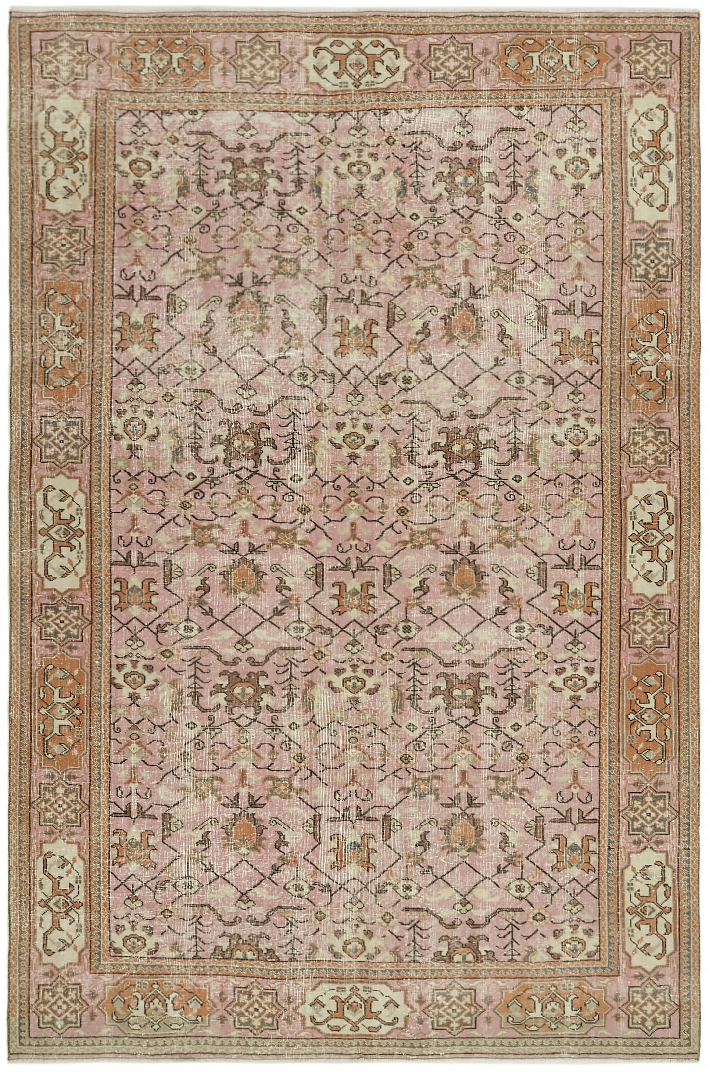 6x9 Beige Turkish Vintage Area Rug - 44612