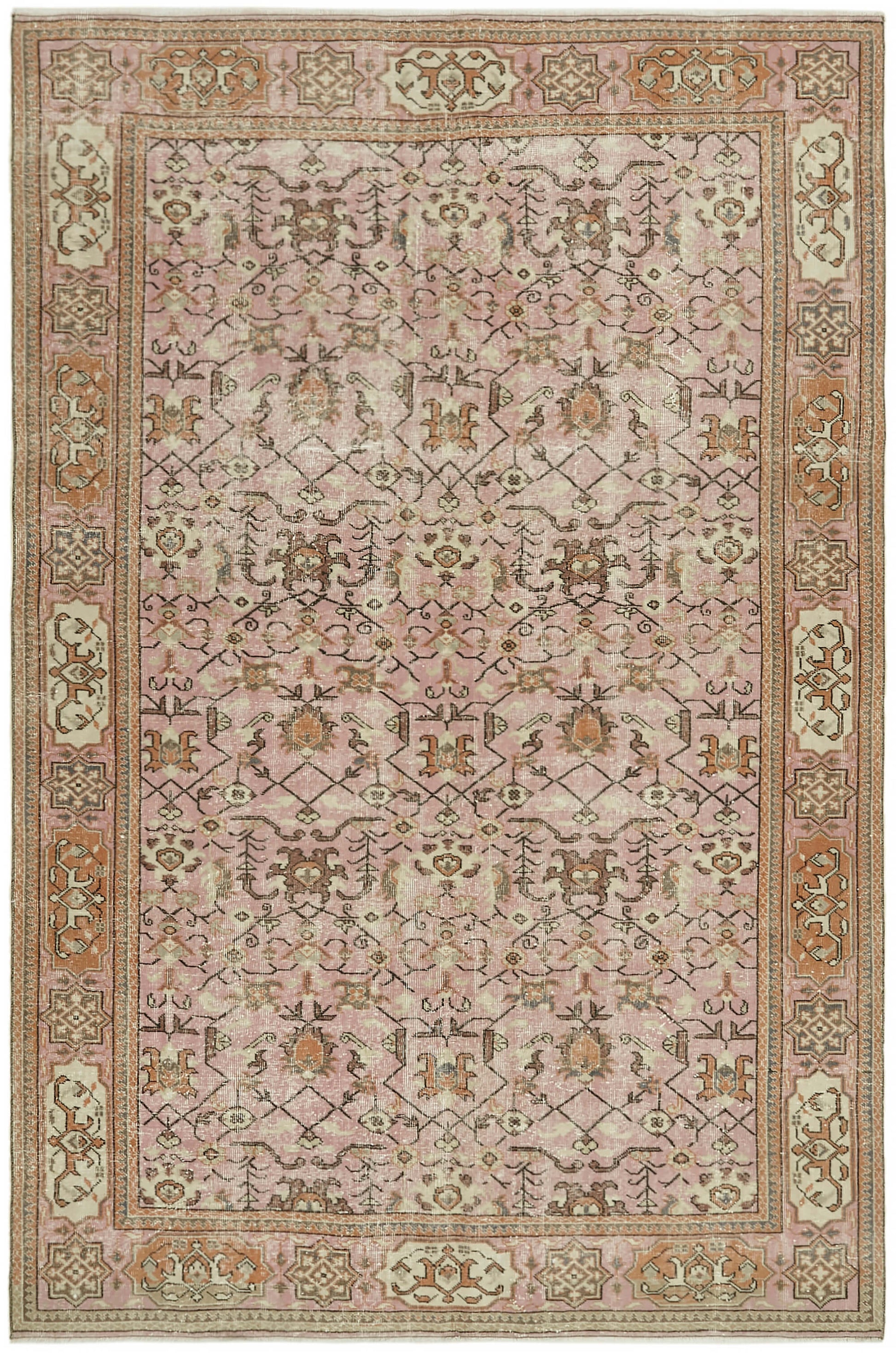 6x9 Beige Turkish Vintage Area Rug - 44612