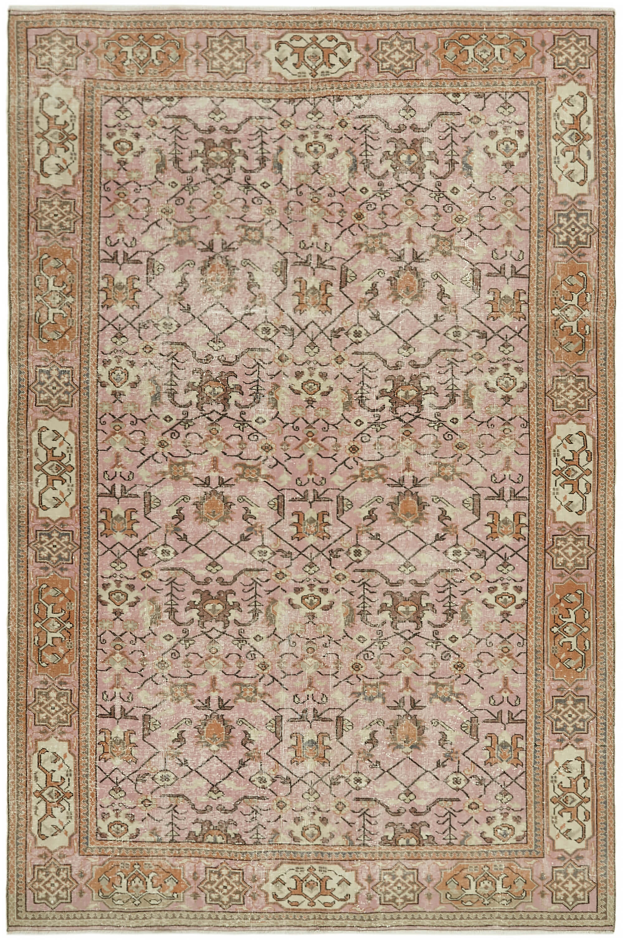 6x9 Beige Turkish Vintage Area Rug - 44612