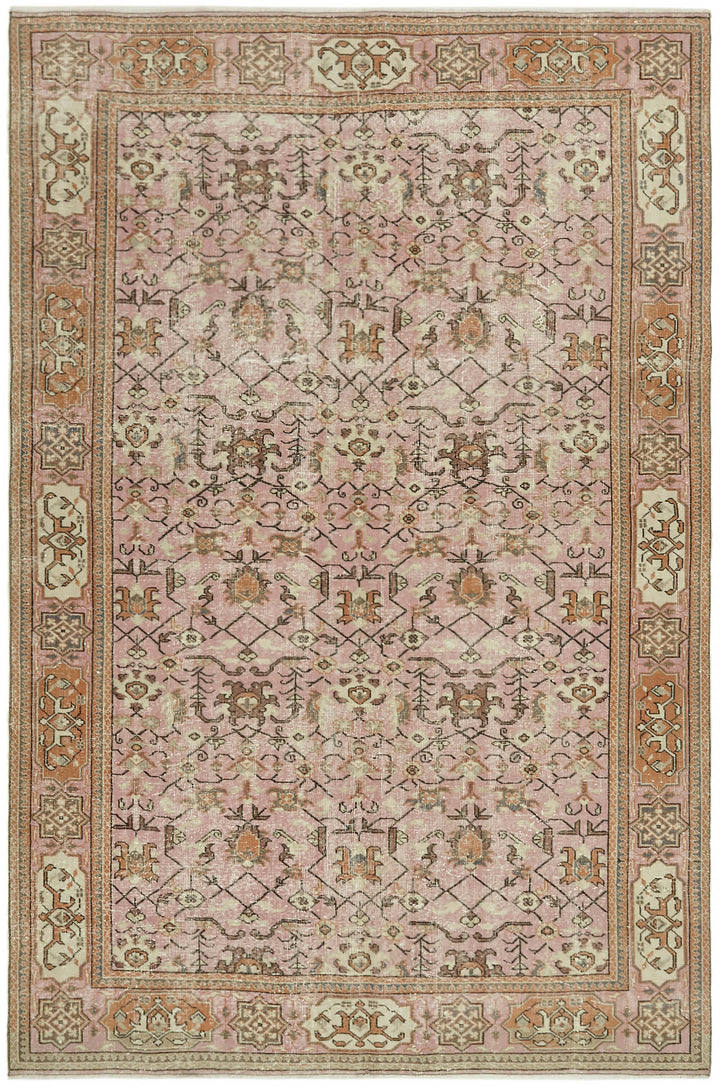 6x9 Beige Turkish Vintage Area Rug - 44612