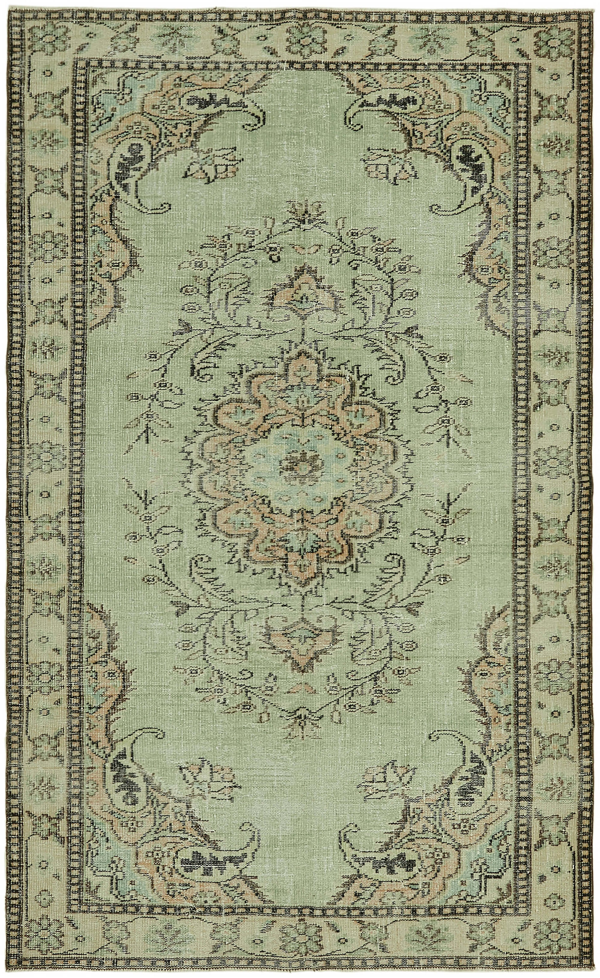 6x9 Beige Turkish Vintage Area Rug - 44613